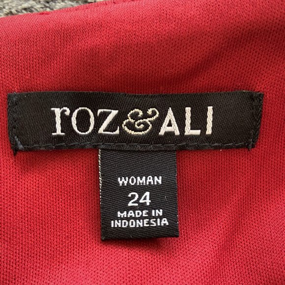 Roz & Ali Women' Plus Size 24 Red Floral  Lace Lined Party Cocktail Dress - Picture 4 of 5